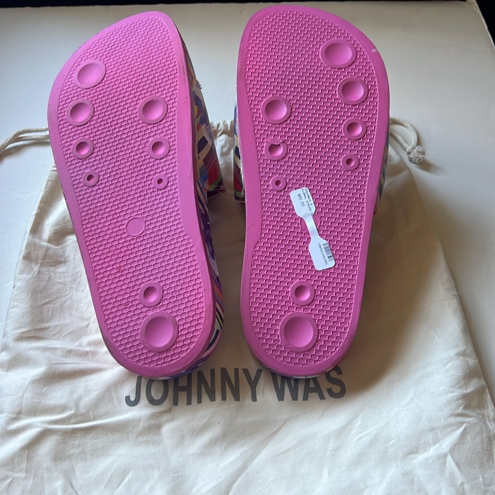 Johnny Was Multicolor Floral & Stripe Slide Sandals - Pink, Purple, Orange, Blue - Picture 5 of 5